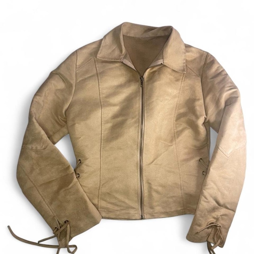 Tan 
 Jacket with Lace-Up Sleeves